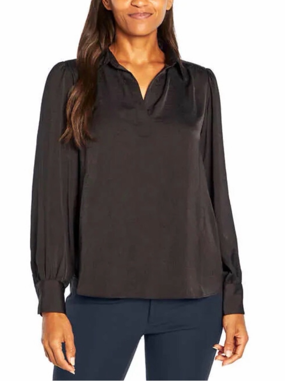 Banana republic Silk brown Long-Sleeve V-Neck Blouse - Women's Top